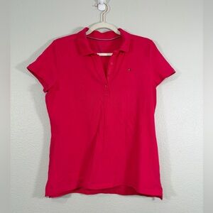 Y2K Tommy Hilfiger Shirt Vintage Hot Pink Quarter Button Polo Collar Top Women L